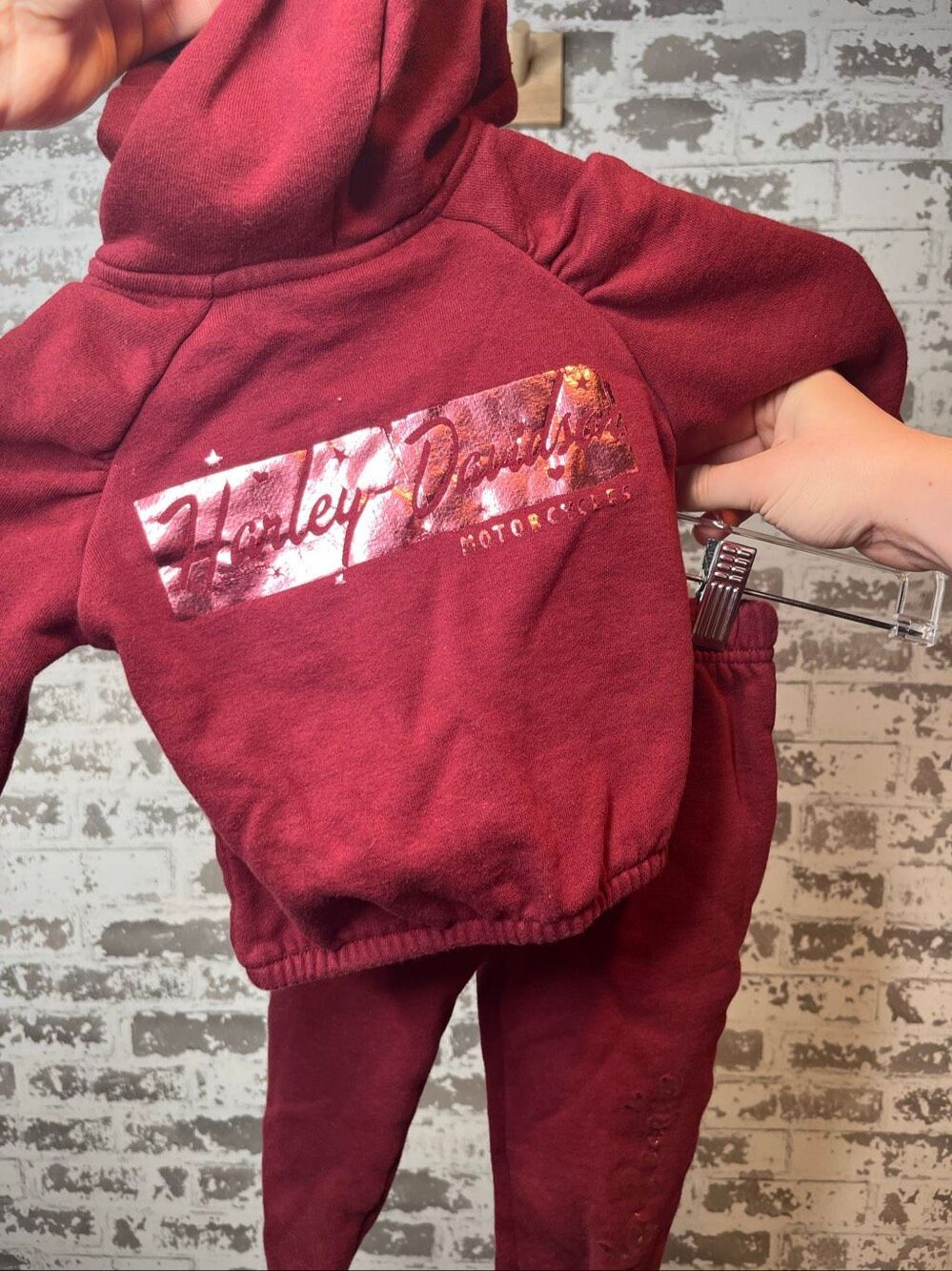 Harley Davidson | baby maroon sweat shirt full zip and sweat pant set 9-12months